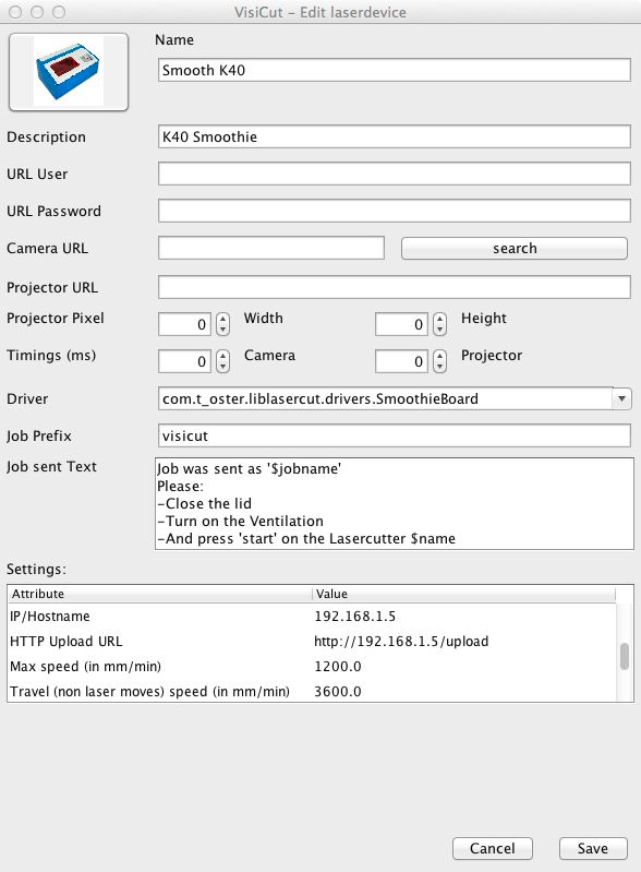 Visicut Settings